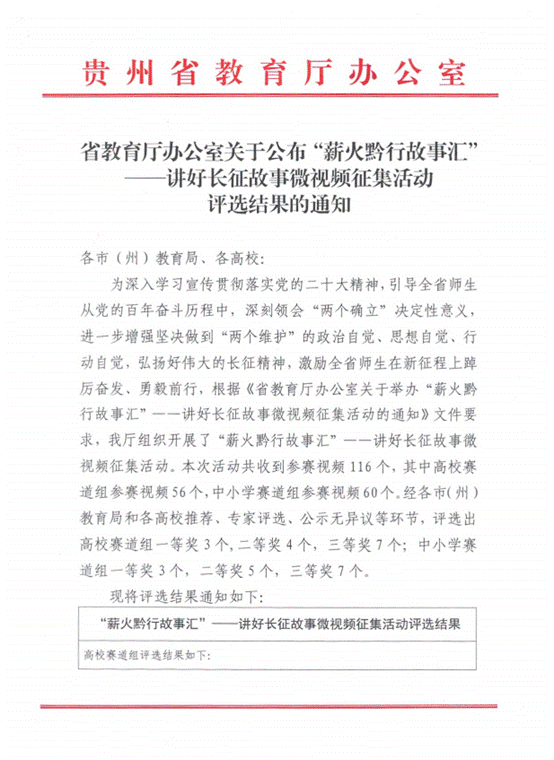 喜报！露点直播
学子在“薪火黔行故事汇”——讲好长征故事微视频”活动中获佳绩